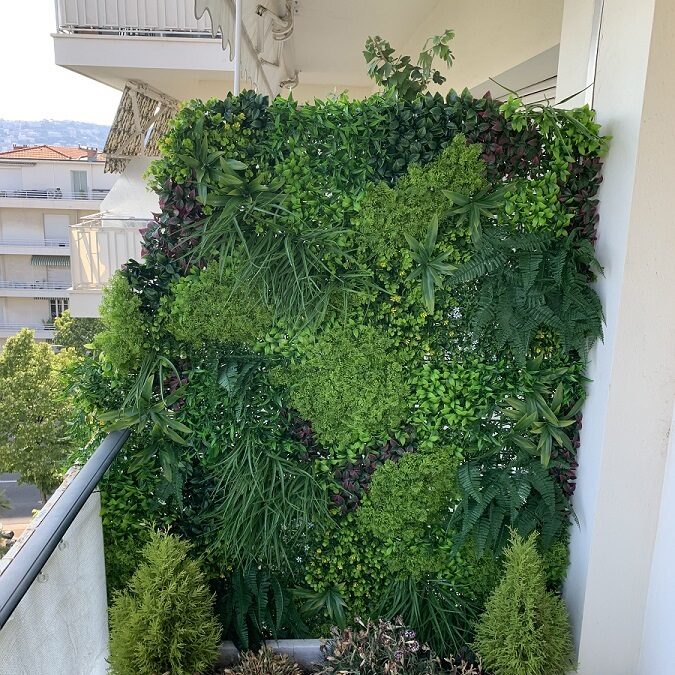 Habillage d’une séparation de balcon à saint laurent du var avec notre mur végétale hémisphère
